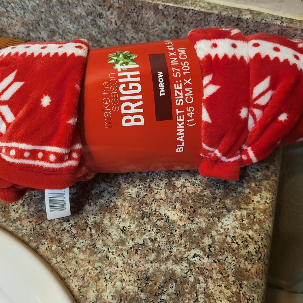 Bright Festive Red and White Holiday Throw Blanket